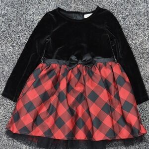 Cat & Jack Black Velvet and Red Plaid Kids Dress
